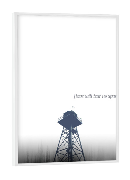 Poster mit weißem Rahmen "Love Will Tear Us Apart" artboxONE - Typografie,Liebe - Aussichtsturm,Liebe,Liebe,Treppen,Treppe,Aussicht,Turm