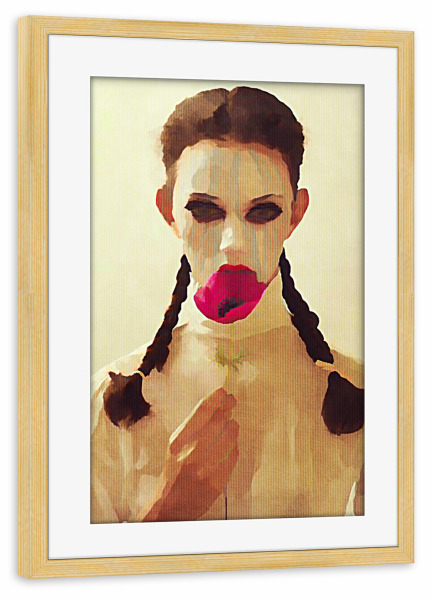 Poster mit Rahmen kiefer "Lollipop Poppy" artboxONE - Fashion - Frau,Frau,Lecken,Lecken,Zöpfe,Zöpfe,Lutscher,Lolli,Hand