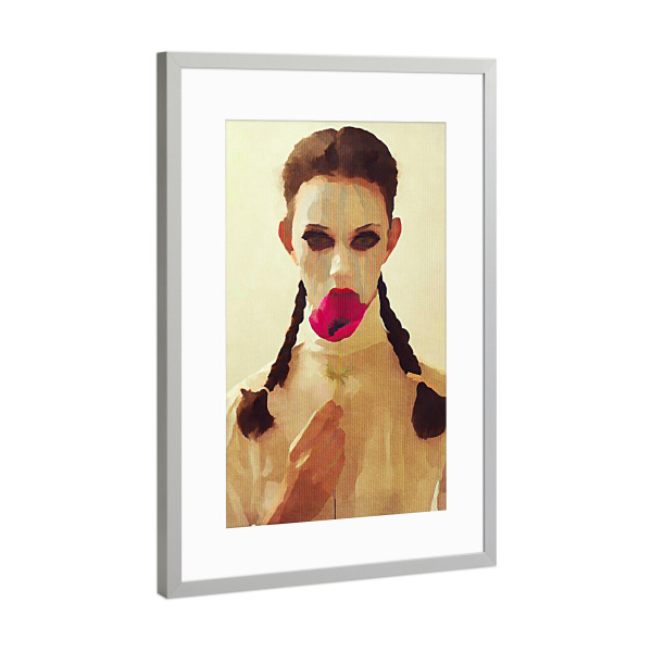Poster mit Rahmen Silber "Lollipop Poppy" artboxONE - Fashion - Frau,Frau,Lecken,Lecken,Zöpfe,Zöpfe,Lutscher,Lolli,Hand