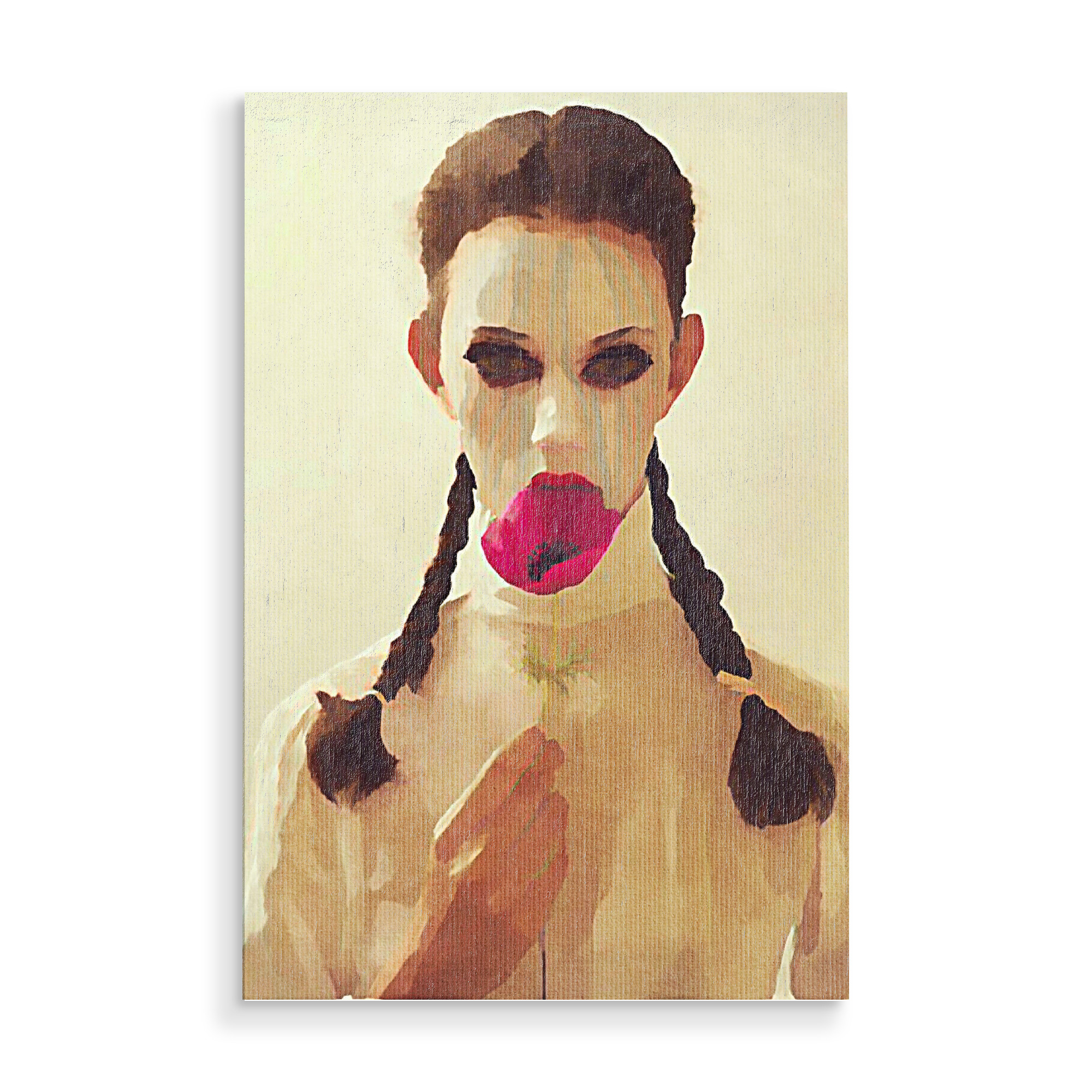 Holzbild "Lollipop Poppy" artboxONE - Fashion - Frau,Frau,Lecken,Lecken,Zöpfe,Zöpfe,Lutscher,Lolli,Hand