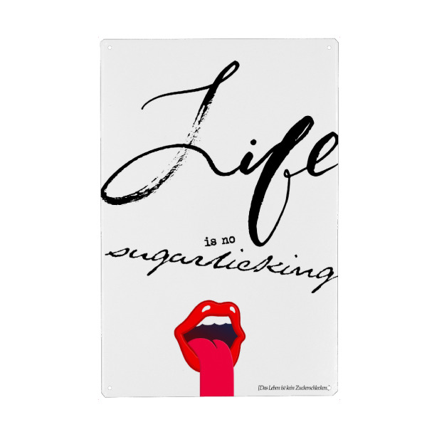 Holzbild "Life Is No Sugarlicking 2" artboxONE - Typografie,Schwarzweiß - Zucker,Zucker,Lippen,Zunge,Lippe,Zunge,Lecken,Lecken,Lecken