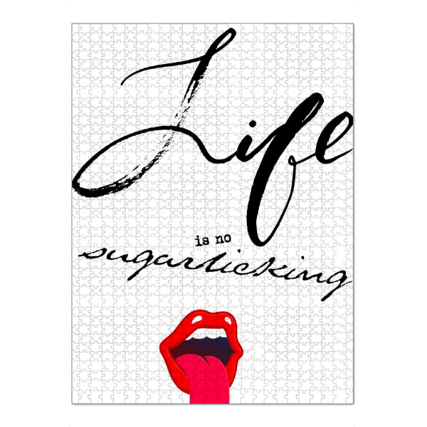 Puzzle Ravensburger "Life Is No Sugarlicking 2" artboxONE - Typografie,Schwarzweiß - Zucker,Zucker,Lippen,Zunge,Lippe,Zunge,Lecken,Lecken,Lecken