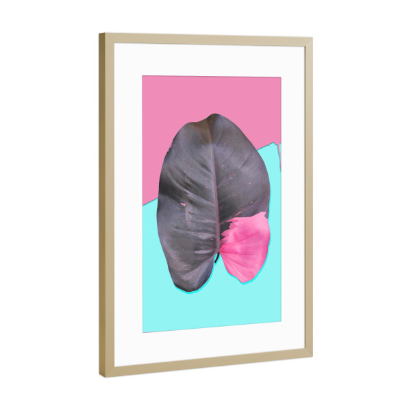 Poster mit Rahmen Gold "Leaf Duett No 3" artboxONE - Floral,Geometrie - Palme,Blatt,Palm,Banana,Leaf,Blume,Flower