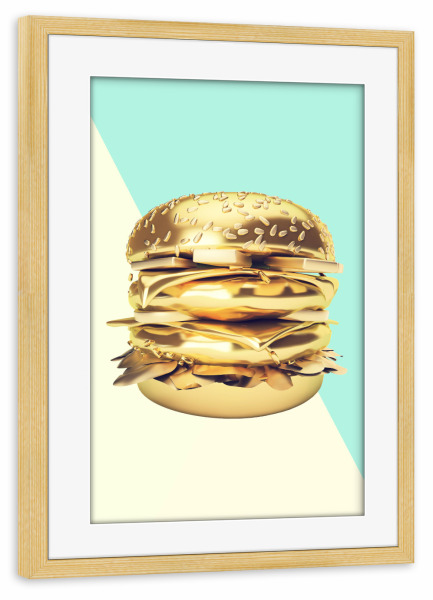 Poster mit Rahmen kiefer "Le Golden Big Mac" artboxONE - Essen & Trinken,Essen & Trinken,Geometrie,Fiktion