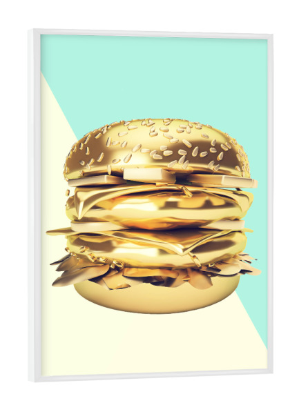 Poster mit weißem Rahmen "Le Golden Big Mac" artboxONE - Essen & Trinken,Essen & Trinken,Geometrie,Fiktion