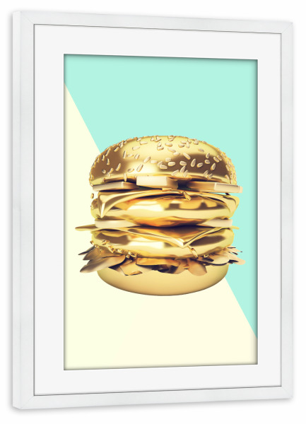 Poster mit Rahmen weiß "Le Golden Big Mac" artboxONE - Essen & Trinken,Essen & Trinken,Geometrie,Fiktion