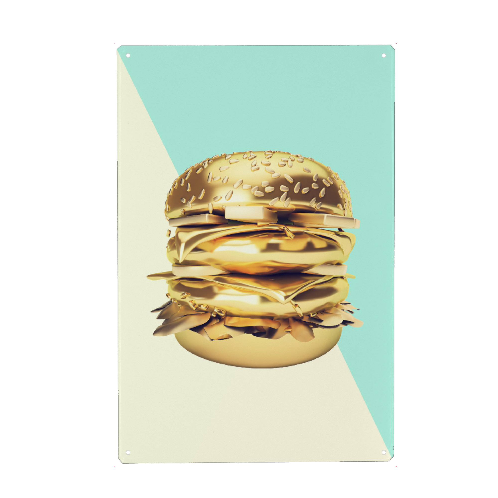 Metall Poster "Le Golden Big Mac" artboxONE - Essen & Trinken,Essen & Trinken,Geometrie,Fiktion