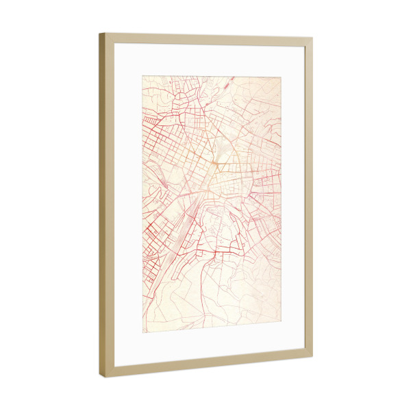 Poster mit Rahmen Gold "Winterthur Schweiz II" artboxONE - Städte,Reise - Städte,Stadtkarte,Wasserfarbe