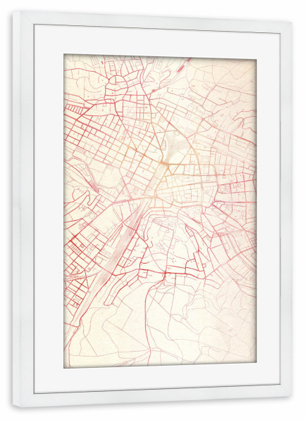 Poster mit Rahmen weiß "Winterthur Schweiz II" artboxONE - Städte,Reise - Städte,Stadtkarte,Wasserfarbe