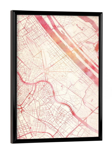 Poster mit schwarzem Rahmen "Wien Österreich I" artboxONE - Städte,Reise - Städte,Stadtkarte,Wasserfarbe