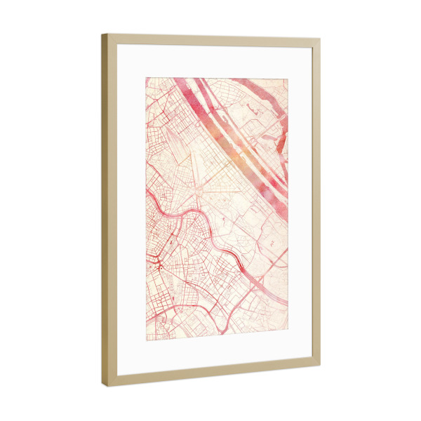 Poster mit Rahmen Gold "Wien Österreich I" artboxONE - Städte,Reise - Städte,Stadtkarte,Wasserfarbe