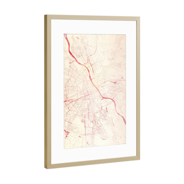 Poster mit Rahmen Gold "Warschau Polen I" artboxONE - Städte,Reise - Städte,Stadtkarte,Wasserfarbe