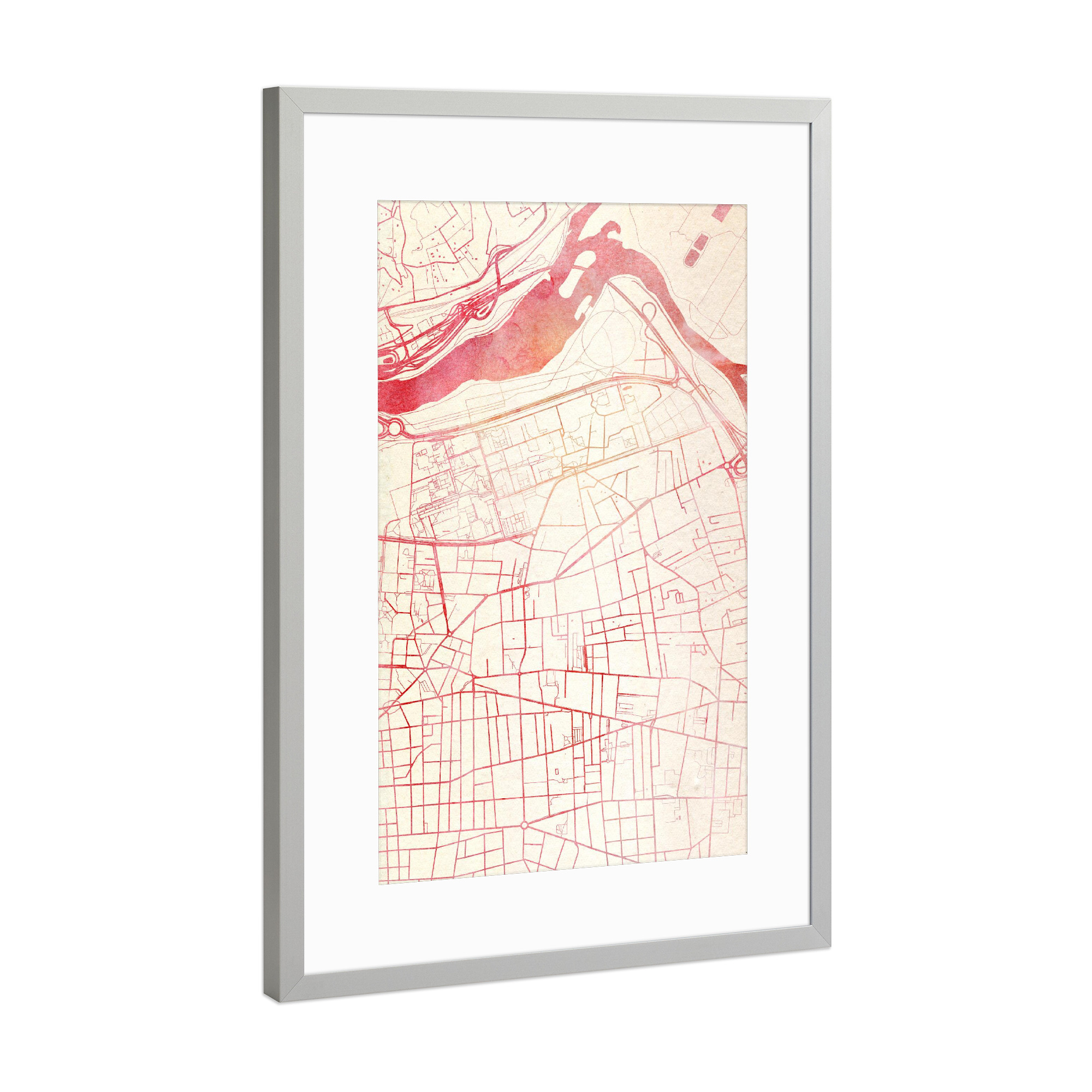 Poster mit Rahmen Silber "Villeurbanne Frankreich II" artboxONE - Städte,Reise - Städte,Stadtkarte,Wasserfarbe