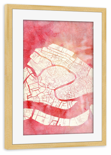 Poster mit Rahmen kiefer "Venedig Italien 3" artboxONE - Städte,Reise - Städte,Stadtkarte,Wasserfarbe