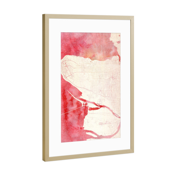 Poster mit Rahmen Gold "Vancouver Kanada II" artboxONE - Städte,Reise - Städte,Stadtkarte,Wasserfarbe