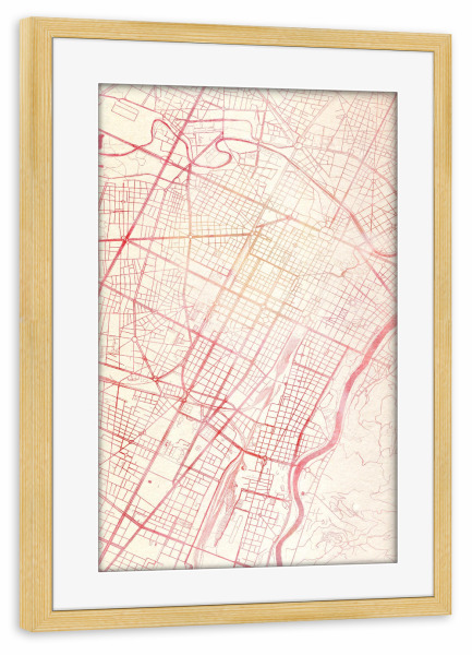 Poster mit Rahmen kiefer "Turin Italien II" artboxONE - Städte,Reise - Städte,Stadtkarte,Wasserfarbe