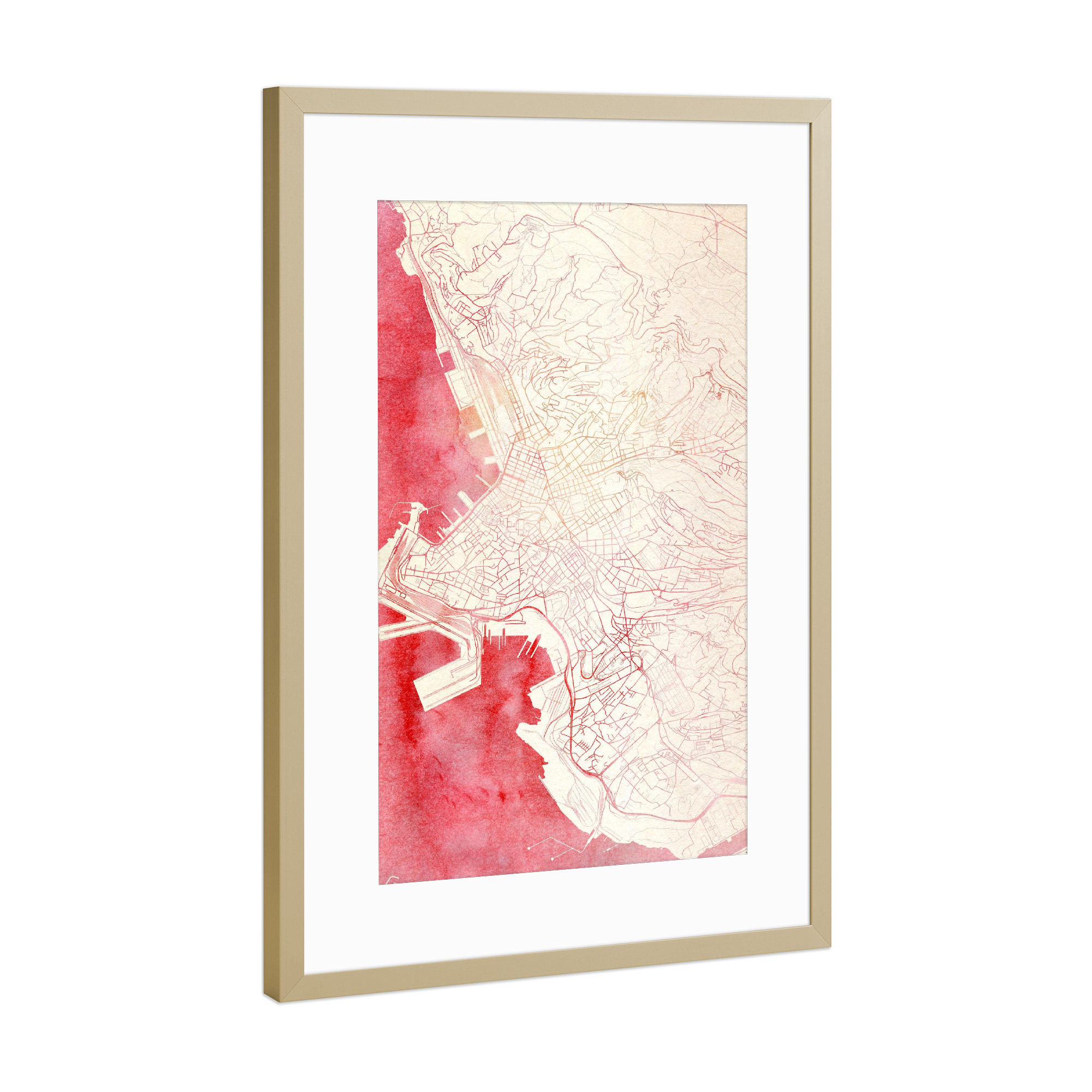 Poster mit Rahmen Gold "Triest Italien I" artboxONE - Städte,Reise - Städte,Stadtkarte,Wasserfarbe