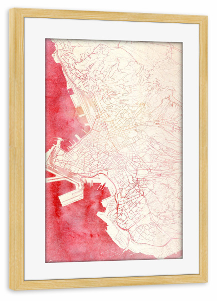 Poster mit Rahmen kiefer "Triest Italien I" artboxONE - Städte,Reise - Städte,Stadtkarte,Wasserfarbe