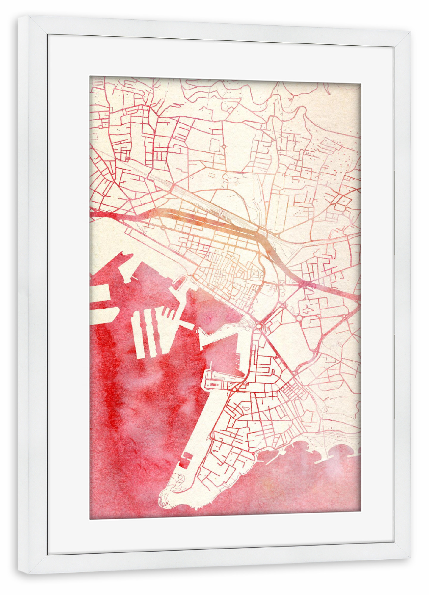 Poster mit Rahmen weiß "Toulon Frankreich II" artboxONE - Städte,Reise - Städte,Stadtkarte,Wasserfarbe