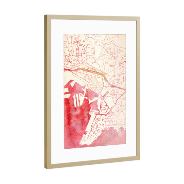 Poster mit Rahmen Gold "Toulon Frankreich II" artboxONE - Städte,Reise - Städte,Stadtkarte,Wasserfarbe