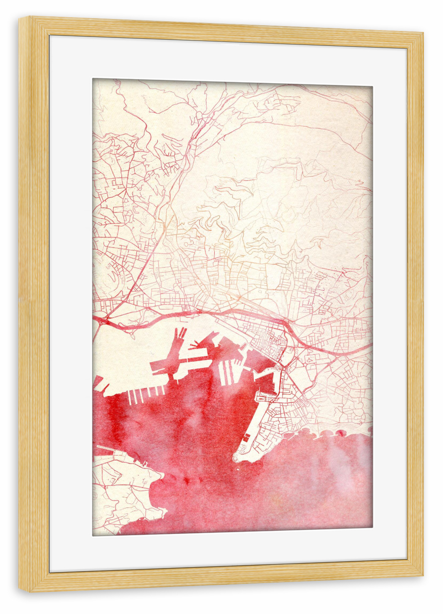 Poster mit Rahmen kiefer "Toulon Frankreich I" artboxONE - Städte,Reise - Städte,Stadtkarte,Wasserfarbe