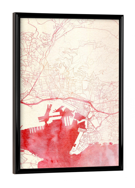 Poster mit schwarzem Rahmen "Toulon Frankreich I" artboxONE - Städte,Reise - Städte,Stadtkarte,Wasserfarbe