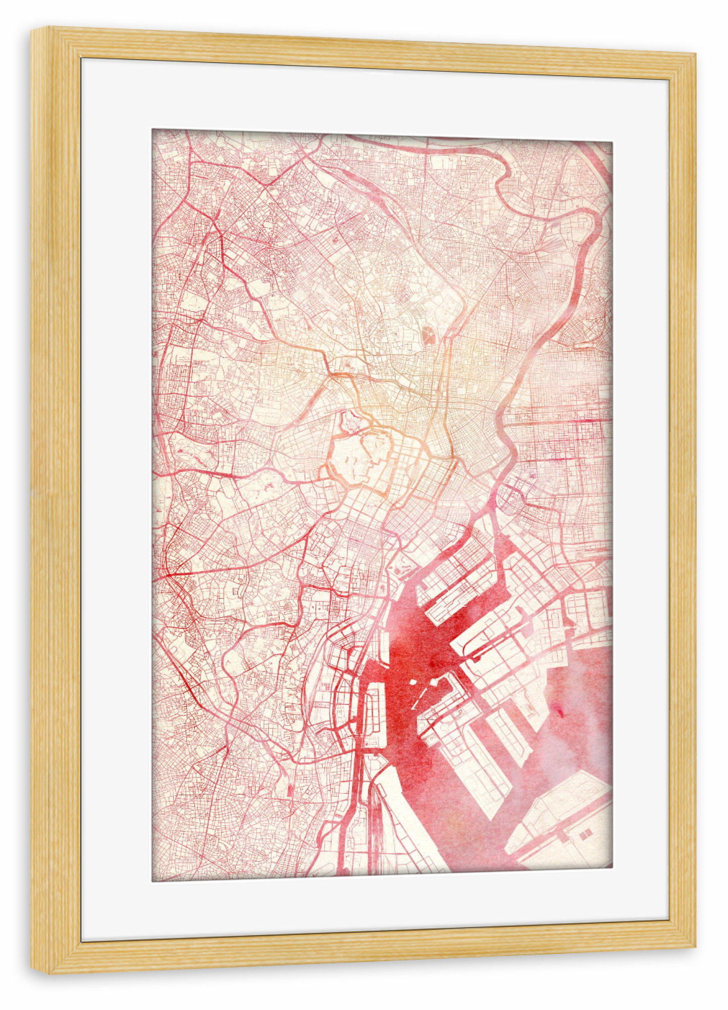 Poster mit Rahmen kiefer "Tokio Japan II" artboxONE - Städte,Reise - Städte,Stadtkarte,Wasserfarbe