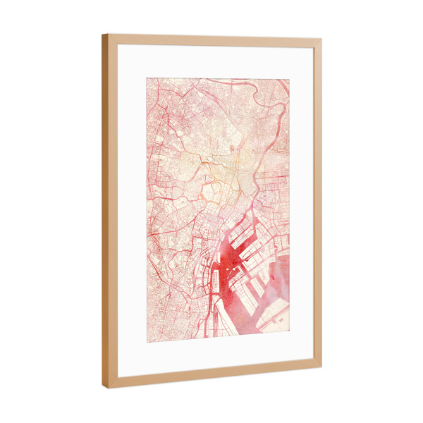 Poster mit Rahmen Kupfer "Tokio Japan II" artboxONE - Städte,Reise - Städte,Stadtkarte,Wasserfarbe