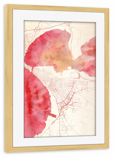 Poster mit Rahmen kiefer "Tarent Italien II" artboxONE - Städte,Reise - Städte,Stadtkarte,Wasserfarbe