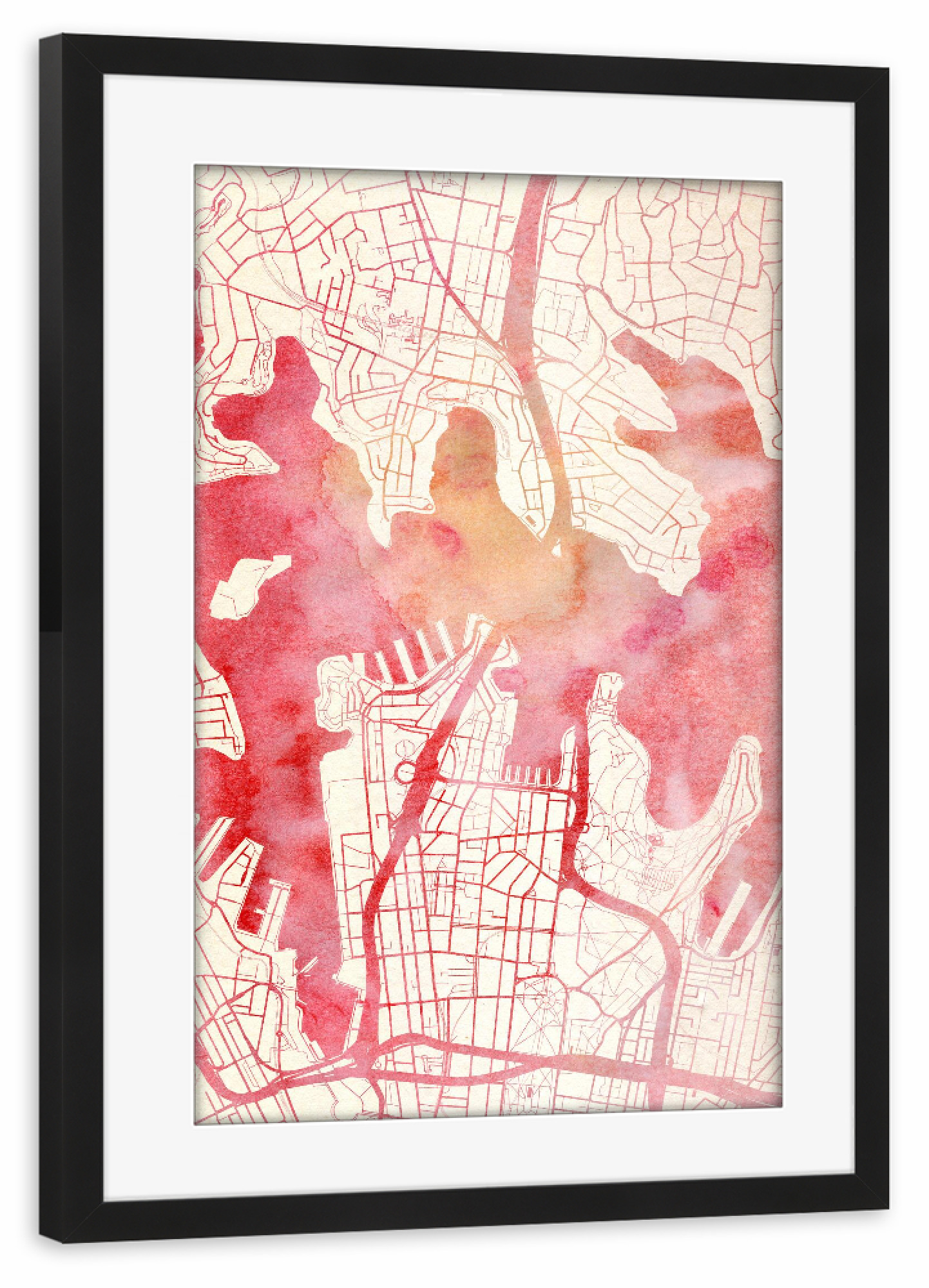Poster mit Rahmen schwarz "Sydney Australien 3" artboxONE - Städte,Reise - Städte,Stadtkarte,Wasserfarbe