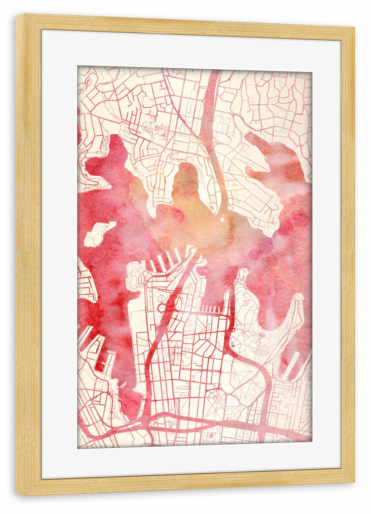 Poster mit Rahmen kiefer "Sydney Australien 3" artboxONE - Städte,Reise - Städte,Stadtkarte,Wasserfarbe