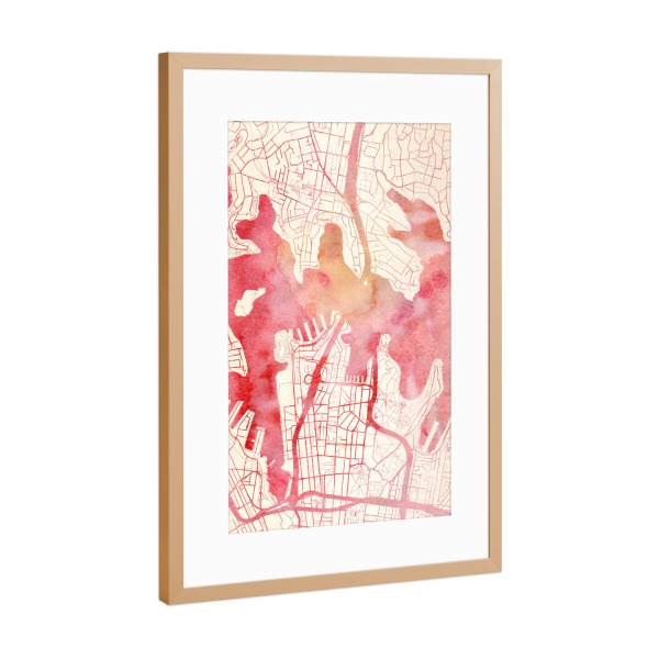 Poster mit Rahmen Kupfer "Sydney Australien 3" artboxONE - Städte,Reise - Städte,Stadtkarte,Wasserfarbe