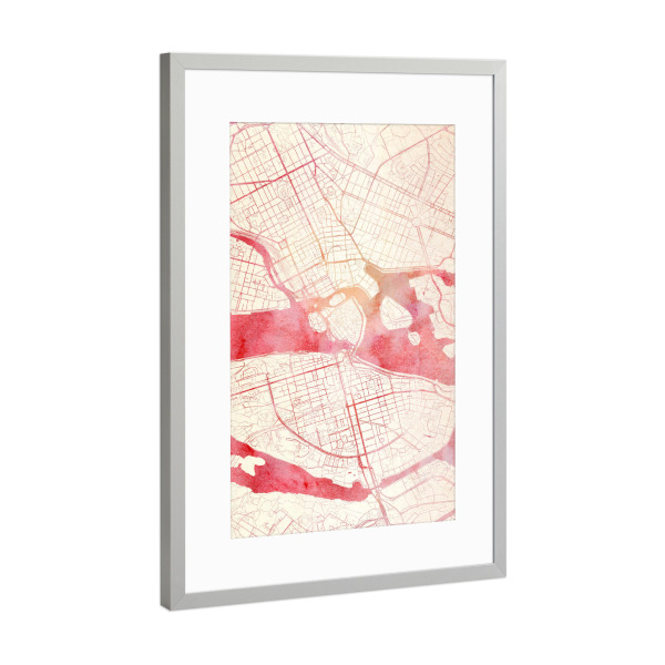 Poster mit Rahmen Silber "Stockholm Schweden II" artboxONE - Städte,Reise - Städte,Stadtkarte,Wasserfarbe