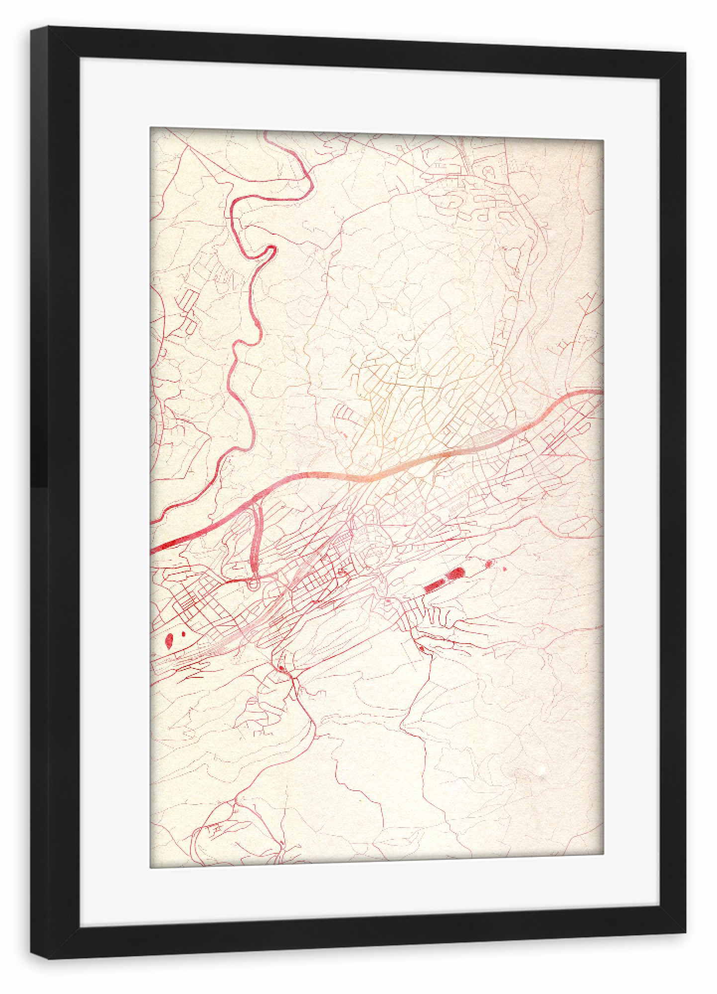 Poster mit Rahmen schwarz "St.-Gallen Schweiz I" artboxONE - Städte,Reise - Städte,Stadtkarte,Wasserfarbe