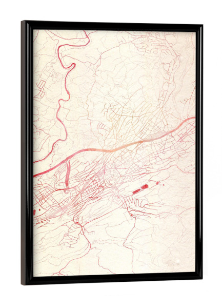 Poster mit schwarzem Rahmen "St.-Gallen Schweiz I" artboxONE - Städte,Reise - Städte,Stadtkarte,Wasserfarbe