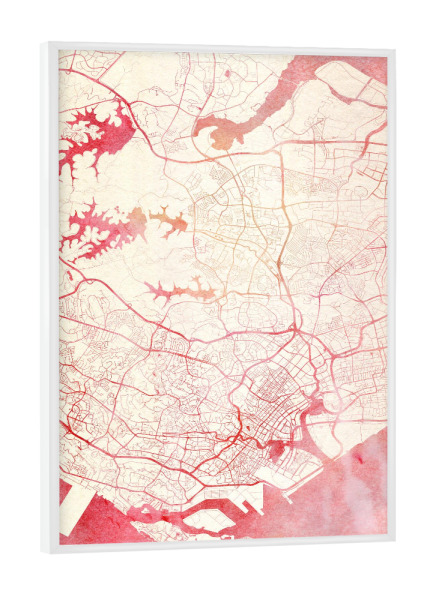 Poster mit weißem Rahmen "Singapur II" artboxONE - Städte,Reise - Städte,Stadtkarte,Wasserfarbe