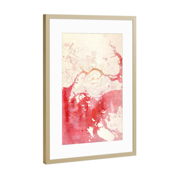 Poster mit Rahmen Gold "Singapur I" artboxONE - Städte,Reise - Städte,Stadtkarte,Wasserfarbe
