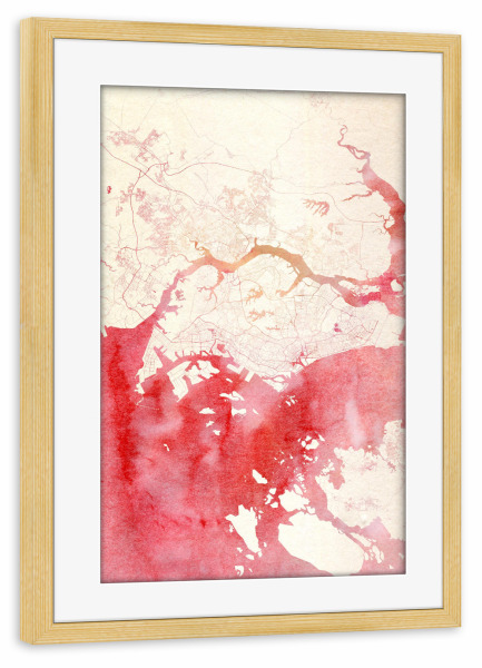 Poster mit Rahmen kiefer "Singapur I" artboxONE - Städte,Reise - Städte,Stadtkarte,Wasserfarbe