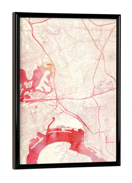 Poster mit schwarzem Rahmen "San-Diego USA II" artboxONE - Städte,Reise - Städte,Stadtkarte,Wasserfarbe