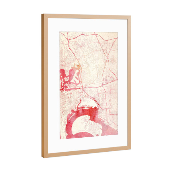 Poster mit Rahmen Kupfer "San-Diego USA II" artboxONE - Städte,Reise - Städte,Stadtkarte,Wasserfarbe