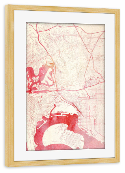 Poster mit Rahmen kiefer "San-Diego USA II" artboxONE - Städte,Reise - Städte,Stadtkarte,Wasserfarbe