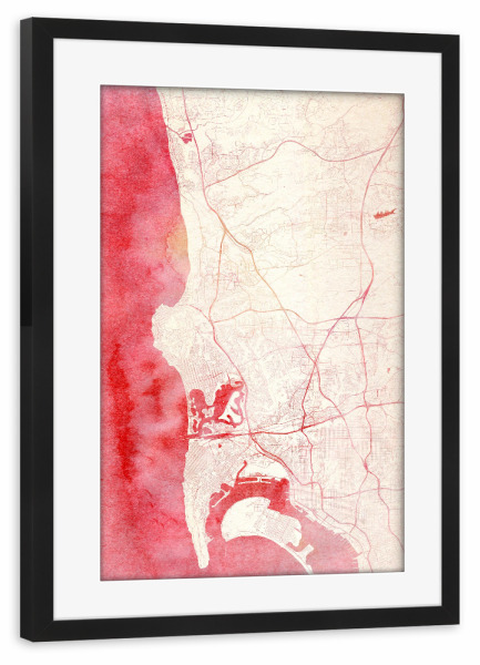 Poster mit Rahmen schwarz "San-Diego USA I" artboxONE - Städte,Reise - Städte,Stadtkarte,Wasserfarbe