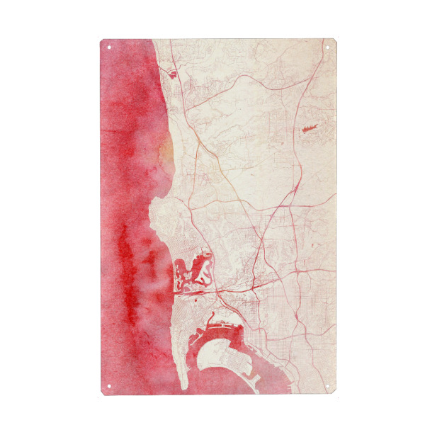 Holzbild "San-Diego USA I" artboxONE - Städte,Reise - Städte,Stadtkarte,Wasserfarbe