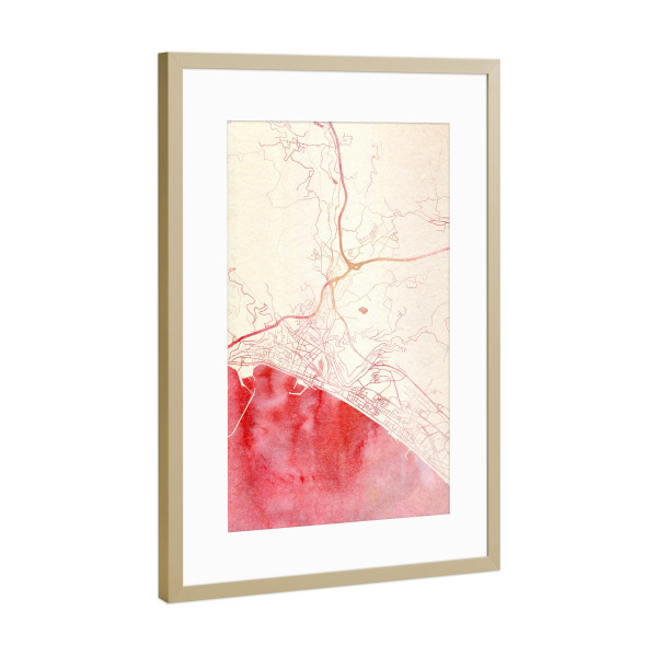 Poster mit Rahmen Gold "Salerno Italien I" artboxONE - Städte,Reise - Städte,Stadtkarte,Wasserfarbe