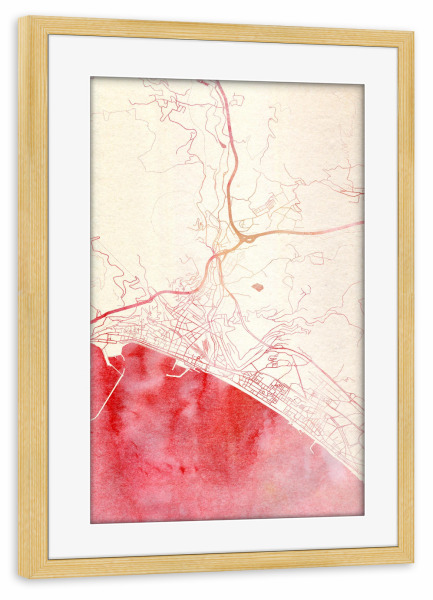 Poster mit Rahmen kiefer "Salerno Italien I" artboxONE - Städte,Reise - Städte,Stadtkarte,Wasserfarbe