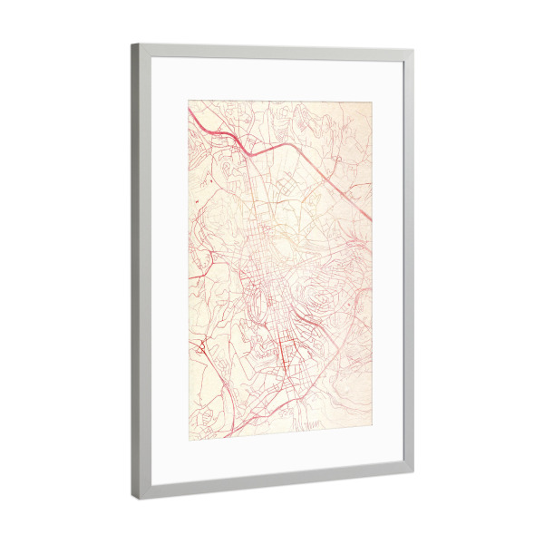 Poster mit Rahmen Silber "Saint-Étienne Frankreich II" artboxONE - Städte,Reise - Städte,Stadtkarte,Wasserfarbe