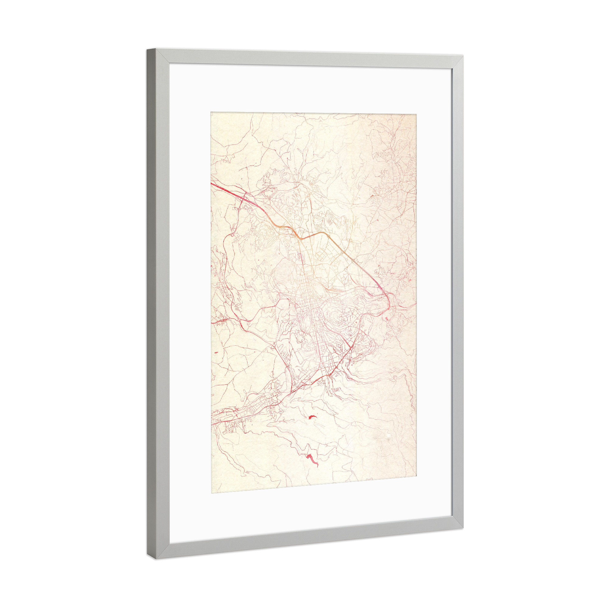 Poster mit Rahmen Silber "Saint-Étienne Frankreich I" artboxONE - Städte,Reise - Städte,Stadtkarte,Wasserfarbe
