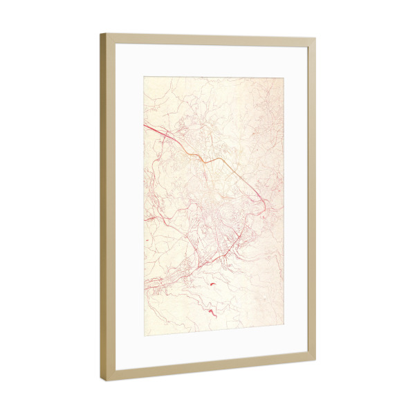 Poster mit Rahmen Gold "Saint-Étienne Frankreich I" artboxONE - Städte,Reise - Städte,Stadtkarte,Wasserfarbe