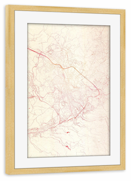 Poster mit Rahmen kiefer "Saint-Étienne Frankreich I" artboxONE - Städte,Reise - Städte,Stadtkarte,Wasserfarbe