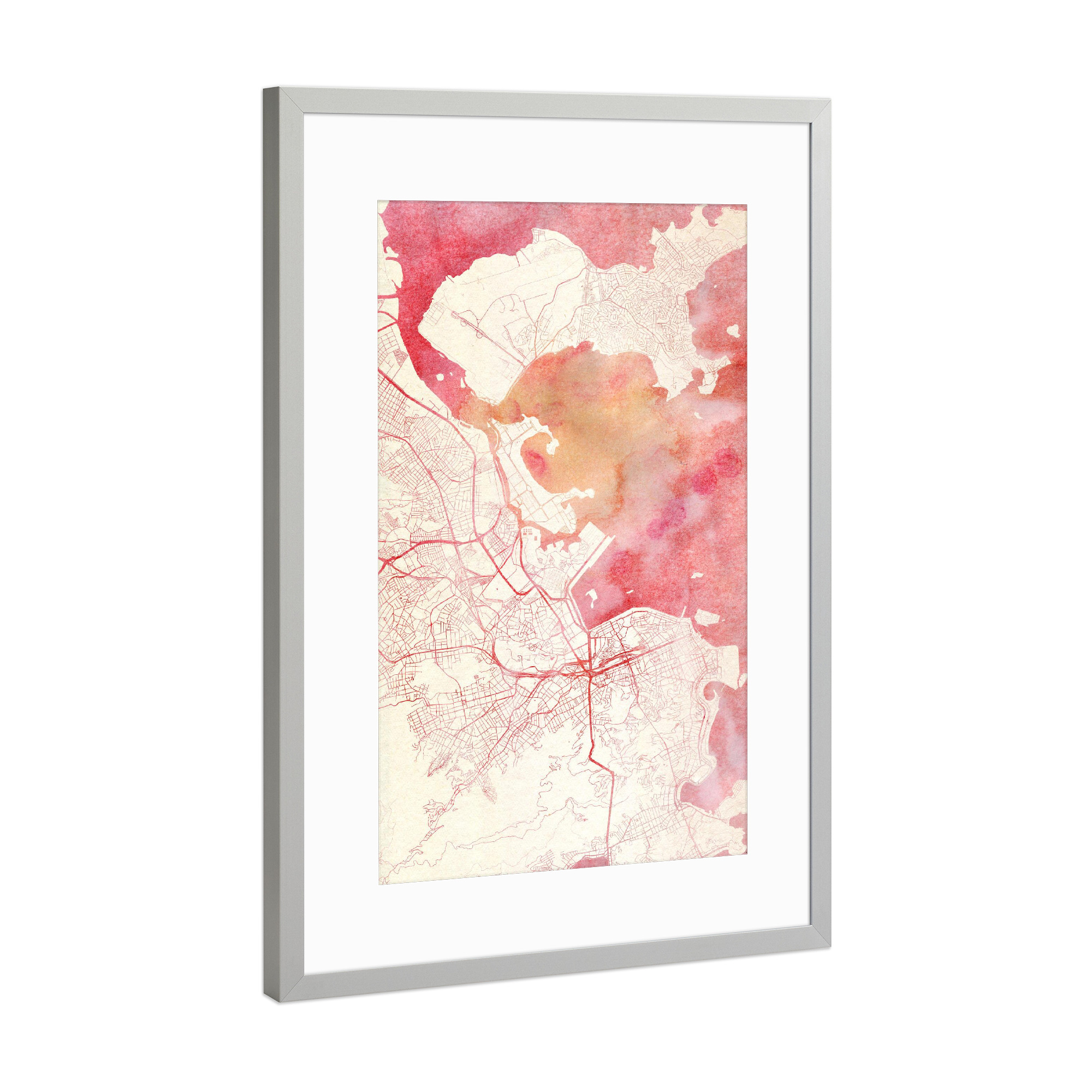 Poster mit Rahmen Silber "Rio-de-Janeiro Brasilien II" artboxONE - Städte,Reise - Städte,Stadtkarte,Wasserfarbe